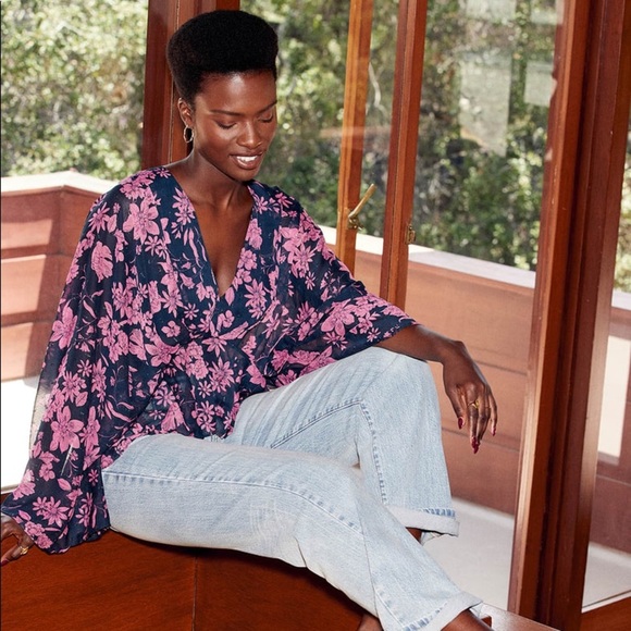 Midnight Blue Floral Print Long Sleeve Top - Picture 4 of 8